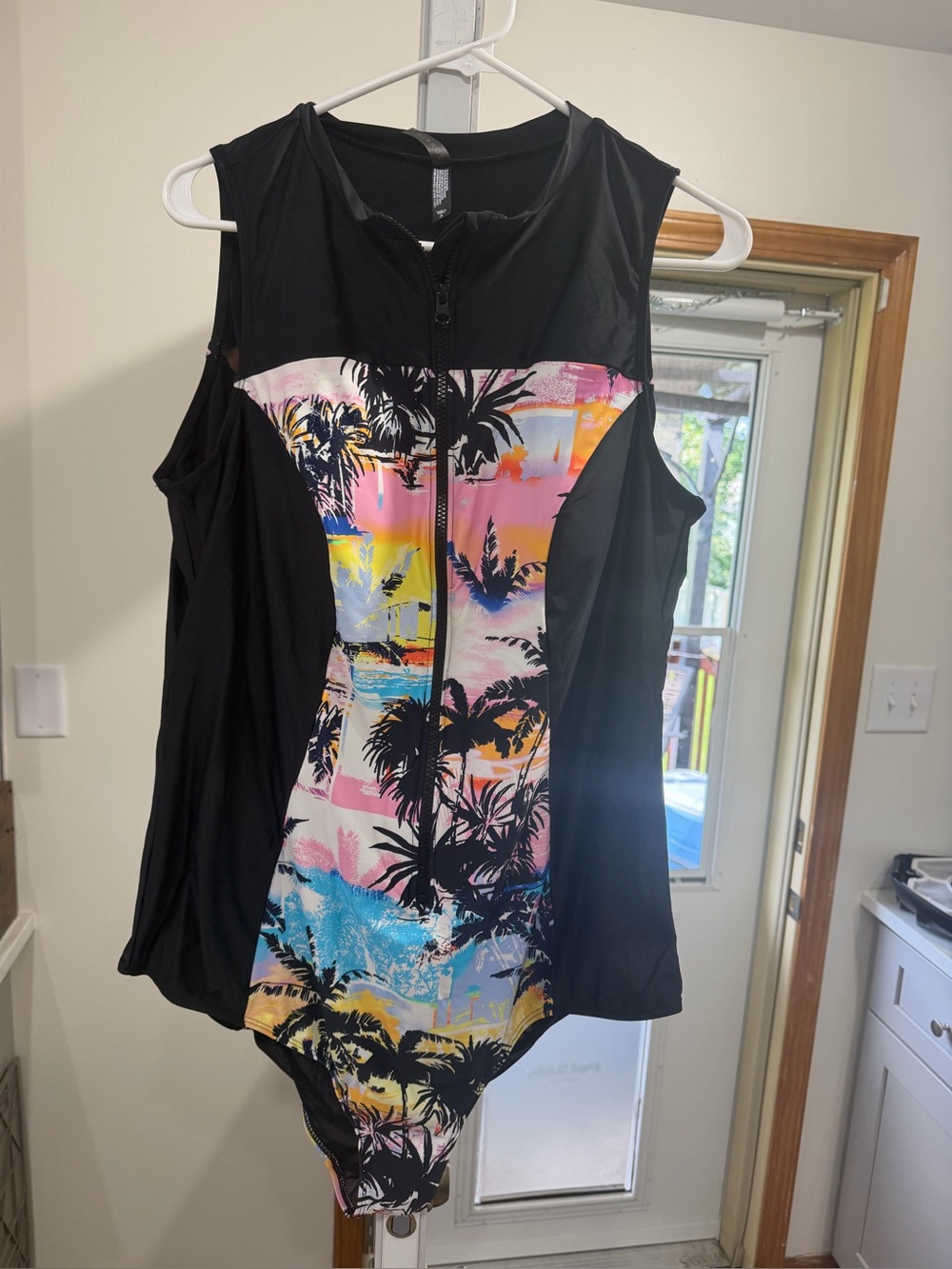 Torrid Black Sleeveless Swim-Suit with Tropical Print Front